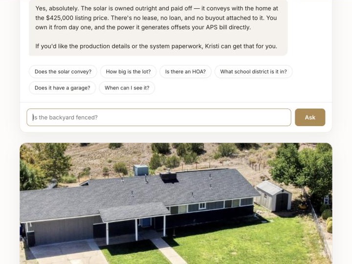 The 279 W Sycamore listing page on olsonhomegroup.com answering a buyer's question about whether the solar conveys