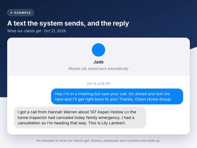 A real example: Missed-call text-back