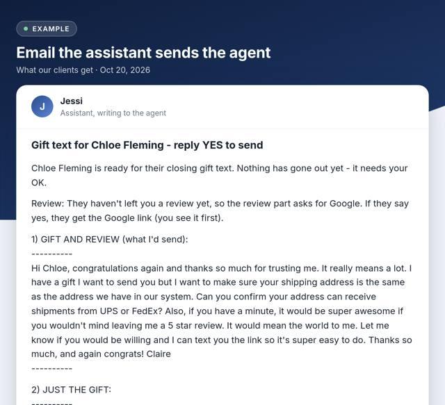A real example: Closing gift + Google review ask