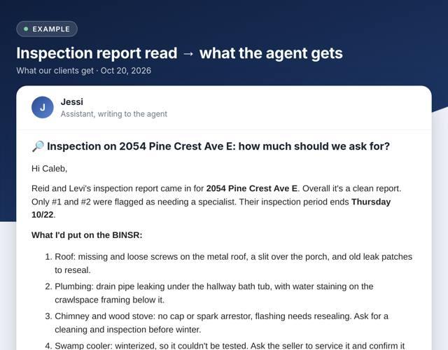 A real example: Inspection report read