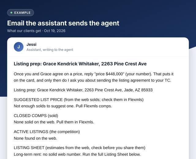 A real example: Listing prep sheet