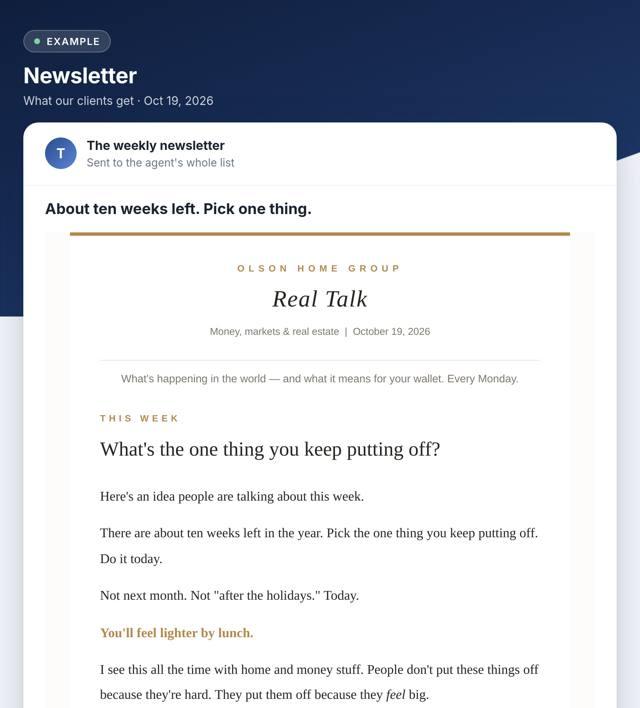 A real example: Weekly newsletter